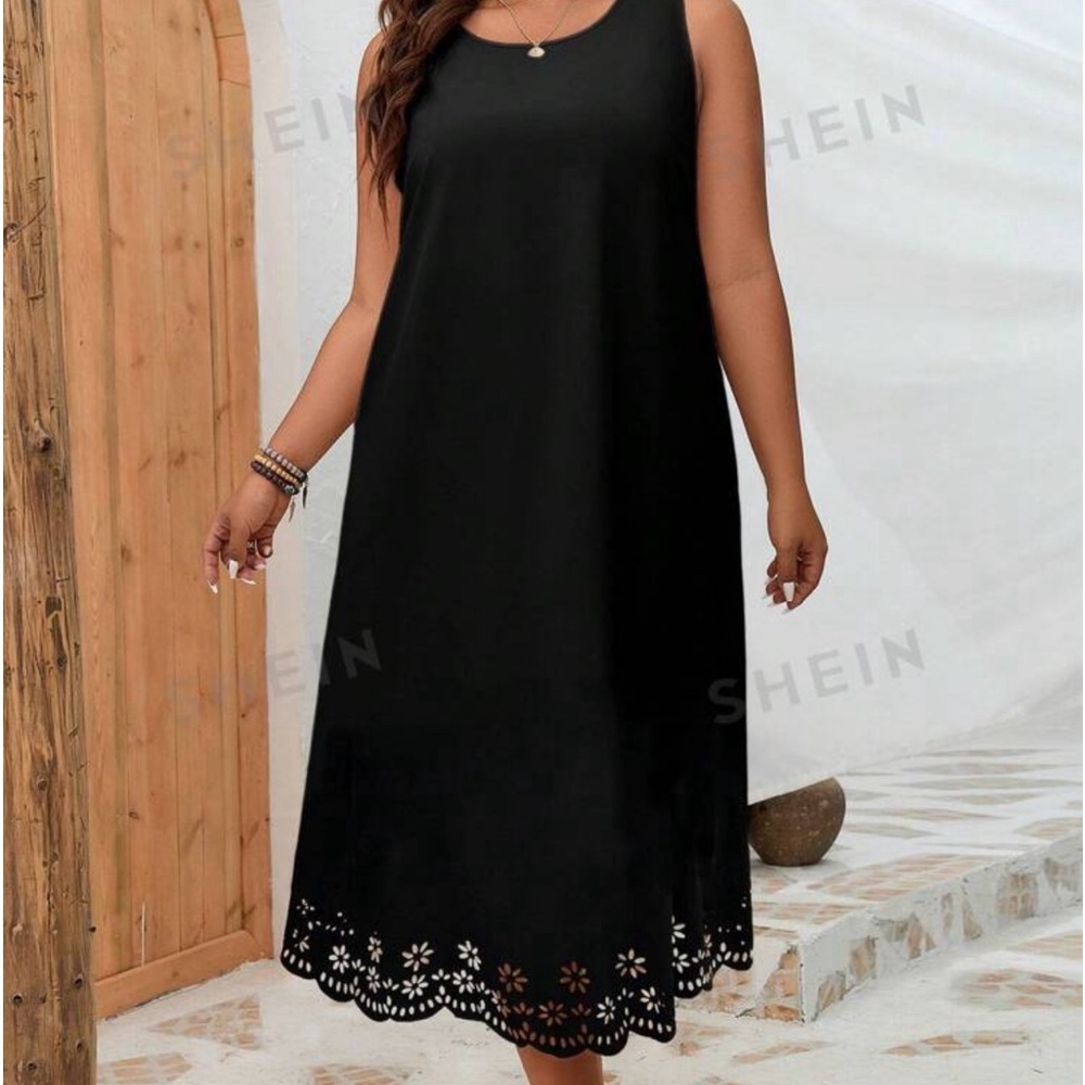 SHEIN LUNE Plus Laser Cut Scallop Trim Tank Dress